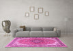 Machine Washable Medallion Pink Traditional Rug in a Living Room, wshtr2920pnk