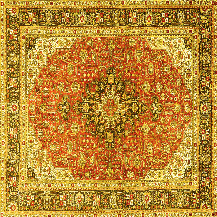 Square Machine Washable Medallion Yellow Traditional Rug, wshtr2920yw