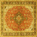 Square Machine Washable Medallion Yellow Traditional Rug, wshtr2920yw