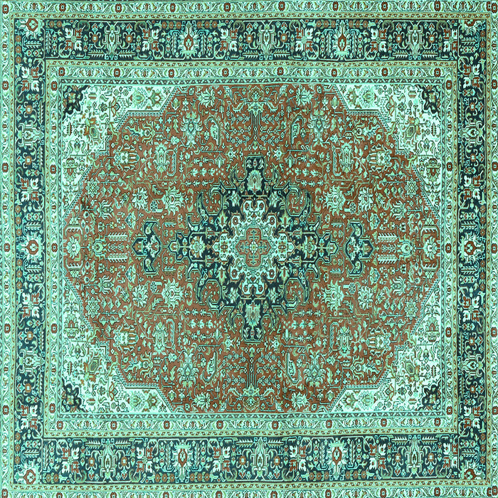 Square Medallion Turquoise Traditional Rug, tr2920turq