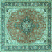 Square Medallion Turquoise Traditional Rug, tr2920turq