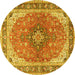 Round Machine Washable Medallion Yellow Traditional Rug, wshtr2920yw