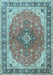 Machine Washable Medallion Light Blue Traditional Rug, wshtr2920lblu