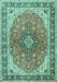 Machine Washable Medallion Turquoise Traditional Area Rugs, wshtr2920turq