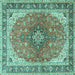 Square Machine Washable Medallion Turquoise Traditional Area Rugs, wshtr2920turq