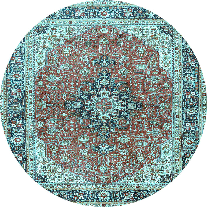 Round Medallion Light Blue Traditional Rug, tr2920lblu