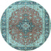 Round Medallion Light Blue Traditional Rug, tr2920lblu