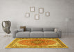 Machine Washable Medallion Yellow Traditional Rug in a Living Room, wshtr2920yw