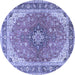 Round Machine Washable Medallion Blue Traditional Rug, wshtr2920blu