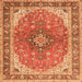 Round Machine Washable Medallion Orange Traditional Area Rugs, wshtr2920org