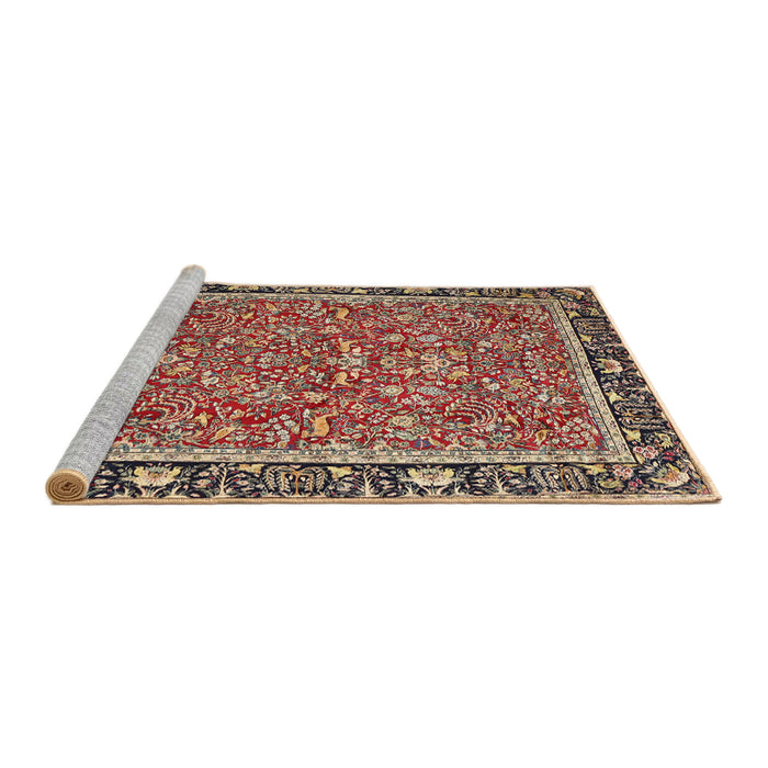 Sideview of Machine Washable Traditional Saffron Red Rug, wshtr2921