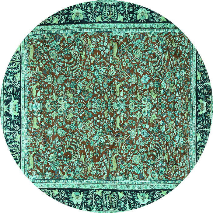 Round Persian Turquoise Traditional Rug, tr2921turq