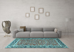 Machine Washable Persian Light Blue Traditional Rug in a Living Room, wshtr2921lblu