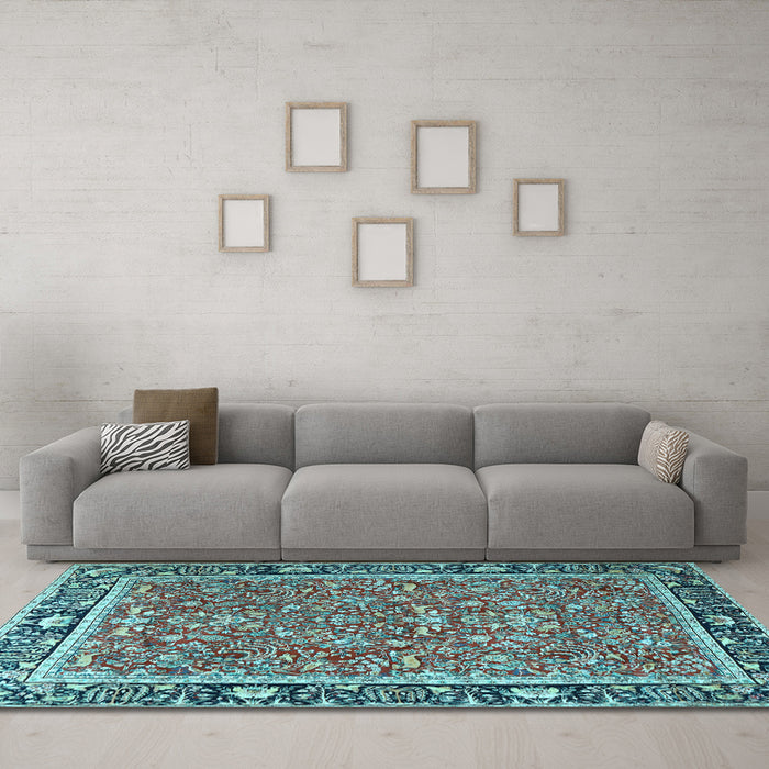 Machine Washable Persian Light Blue Traditional Rug in a Living Room, wshtr2921lblu