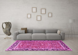 Machine Washable Persian Pink Traditional Rug in a Living Room, wshtr2921pnk