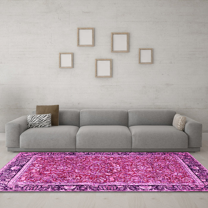 Machine Washable Persian Pink Traditional Rug in a Living Room, wshtr2921pnk