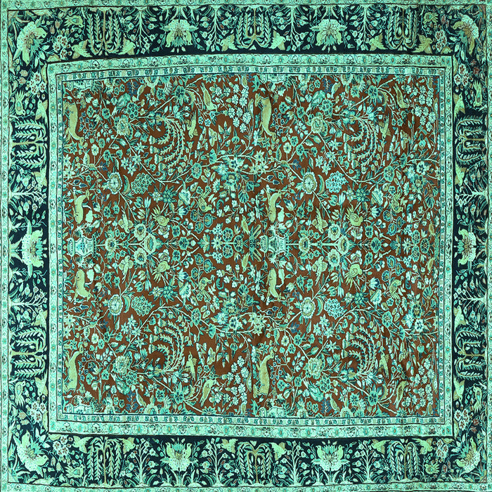 Square Machine Washable Persian Turquoise Traditional Area Rugs, wshtr2921turq
