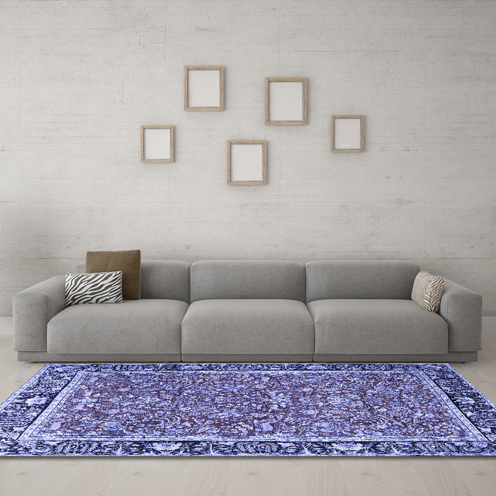 Machine Washable Persian Blue Traditional Rug in a Living Room, wshtr2921blu