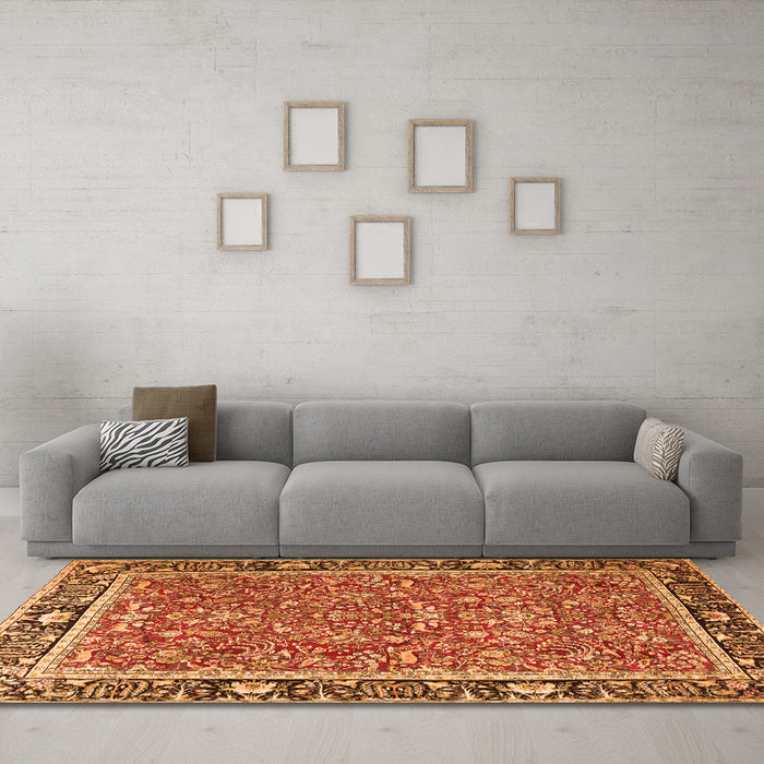 Machine Washable Persian Orange Traditional Area Rugs in a Living Room, wshtr2921org