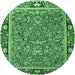 Round Machine Washable Persian Emerald Green Traditional Area Rugs, wshtr2921emgrn