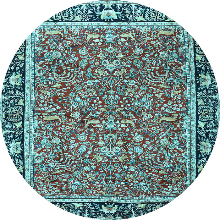 Round Machine Washable Persian Light Blue Traditional Rug, wshtr2921lblu