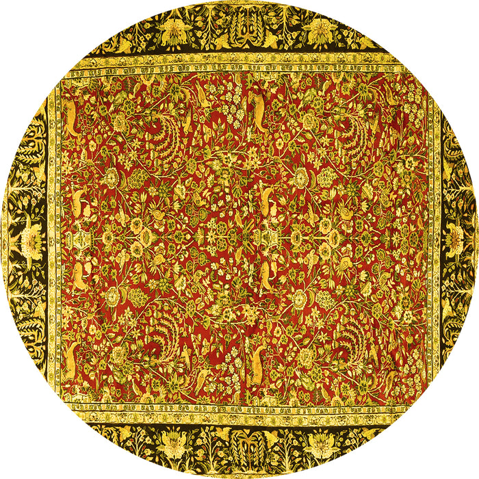 Round Machine Washable Persian Yellow Traditional Rug, wshtr2921yw