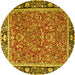 Round Machine Washable Persian Yellow Traditional Rug, wshtr2921yw