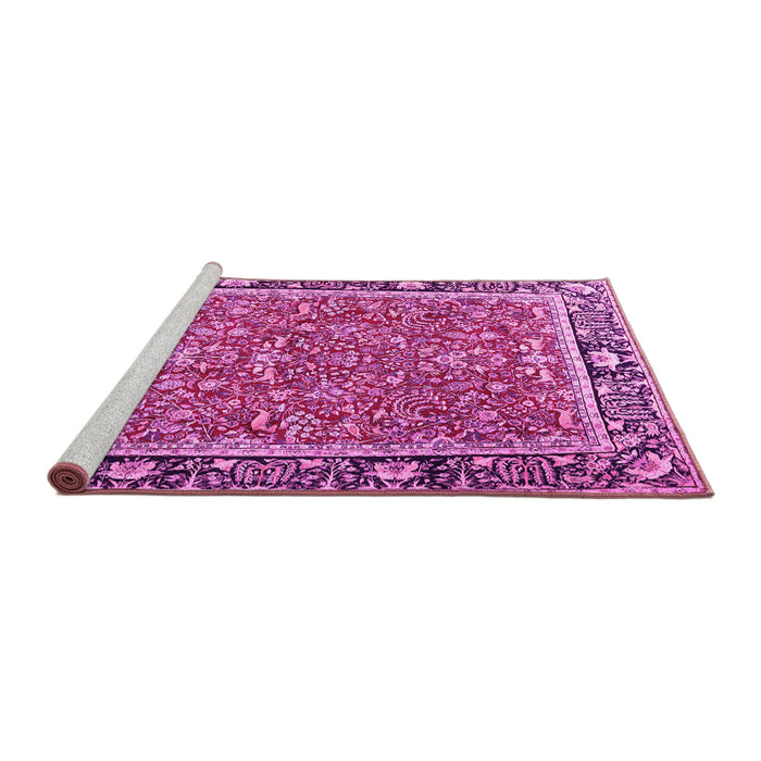 Sideview of Machine Washable Persian Pink Traditional Rug, wshtr2921pnk