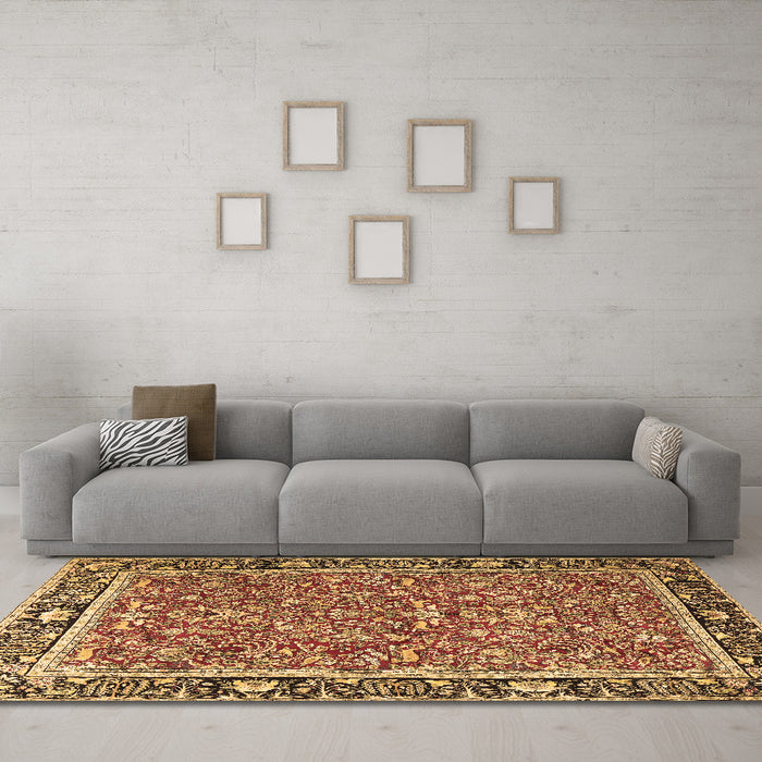 Machine Washable Persian Brown Traditional Rug in a Living Room,, wshtr2921brn