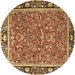 Round Machine Washable Persian Brown Traditional Rug, wshtr2921brn