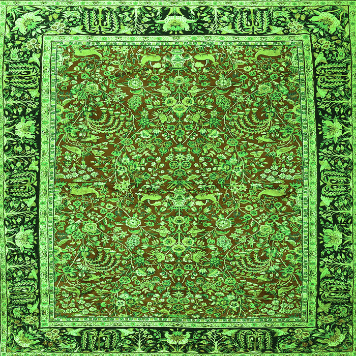 Round Machine Washable Persian Green Traditional Area Rugs, wshtr2921grn