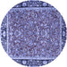 Round Machine Washable Persian Blue Traditional Rug, wshtr2921blu