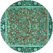 Round Machine Washable Persian Turquoise Traditional Area Rugs, wshtr2921turq