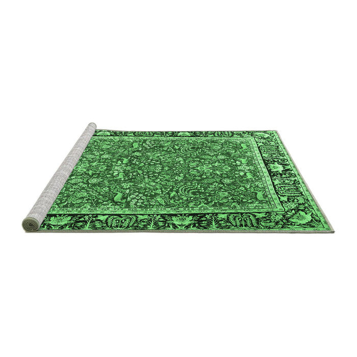Sideview of Machine Washable Persian Emerald Green Traditional Area Rugs, wshtr2921emgrn