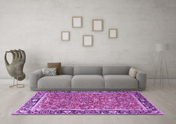 Machine Washable Persian Purple Traditional Area Rugs in a Living Room, wshtr2921pur