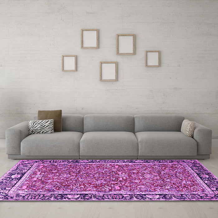Machine Washable Persian Purple Traditional Area Rugs in a Living Room, wshtr2921pur