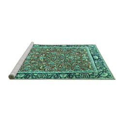 Sideview of Machine Washable Persian Turquoise Traditional Area Rugs, wshtr2921turq
