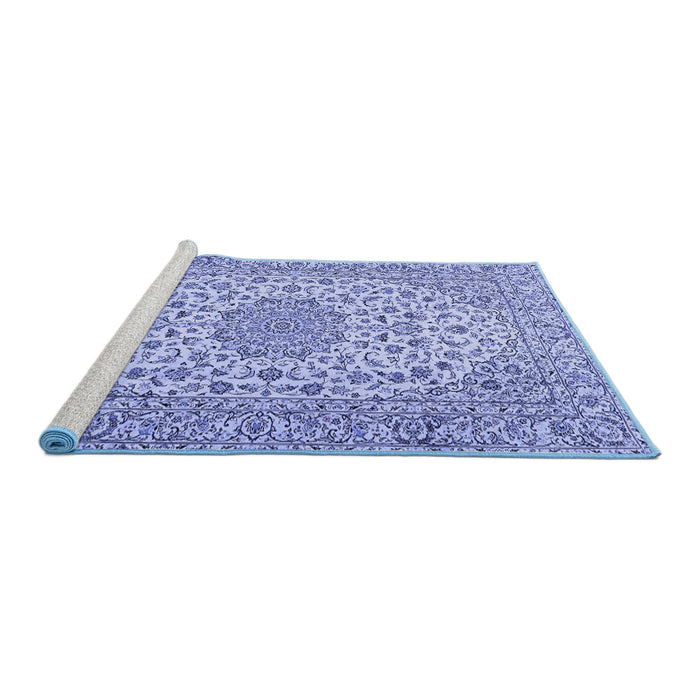 Sideview of Machine Washable Persian Blue Traditional Rug, wshtr2922blu