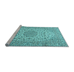 Sideview of Machine Washable Persian Light Blue Traditional Rug, wshtr2922lblu