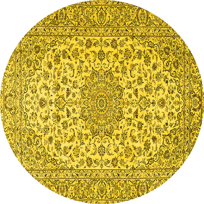 Round Machine Washable Persian Yellow Traditional Rug, wshtr2922yw
