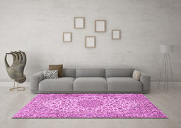 Machine Washable Persian Pink Traditional Rug in a Living Room, wshtr2922pnk