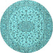 Round Machine Washable Persian Light Blue Traditional Rug, wshtr2922lblu