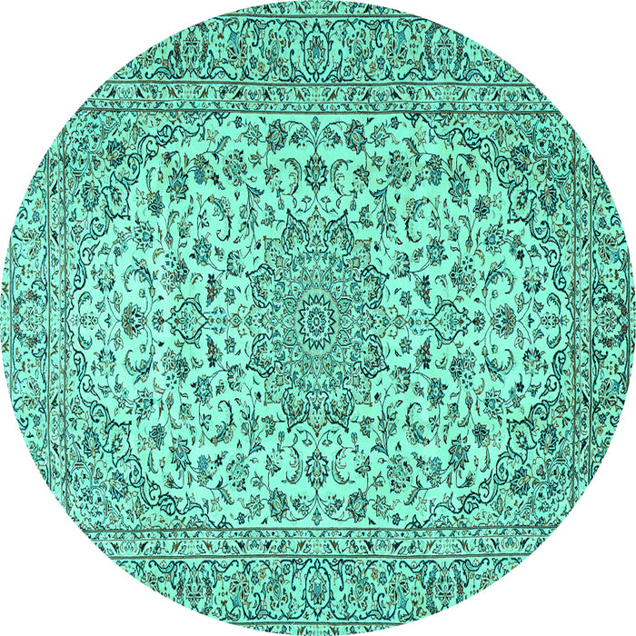 Round Machine Washable Persian Turquoise Traditional Area Rugs, wshtr2922turq