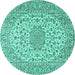 Round Machine Washable Persian Turquoise Traditional Area Rugs, wshtr2922turq