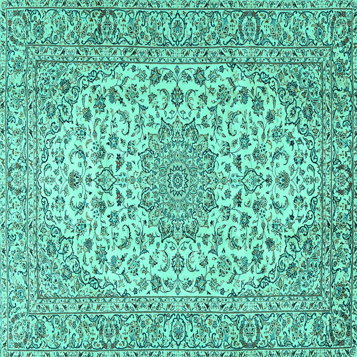 Square Machine Washable Persian Turquoise Traditional Area Rugs, wshtr2922turq