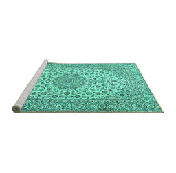Sideview of Machine Washable Persian Turquoise Traditional Area Rugs, wshtr2922turq