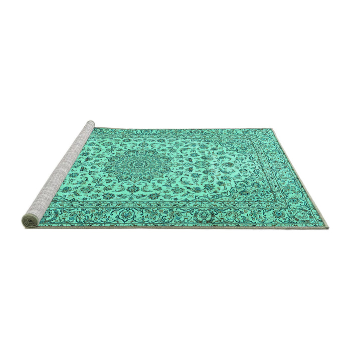 Sideview of Machine Washable Persian Turquoise Traditional Area Rugs, wshtr2922turq