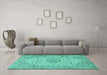 Machine Washable Persian Turquoise Traditional Area Rugs in a Living Room,, wshtr2922turq