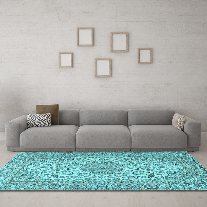 Machine Washable Persian Light Blue Traditional Rug in a Living Room, wshtr2922lblu