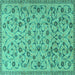 Square Machine Washable Persian Turquoise Traditional Area Rugs, wshtr2923turq